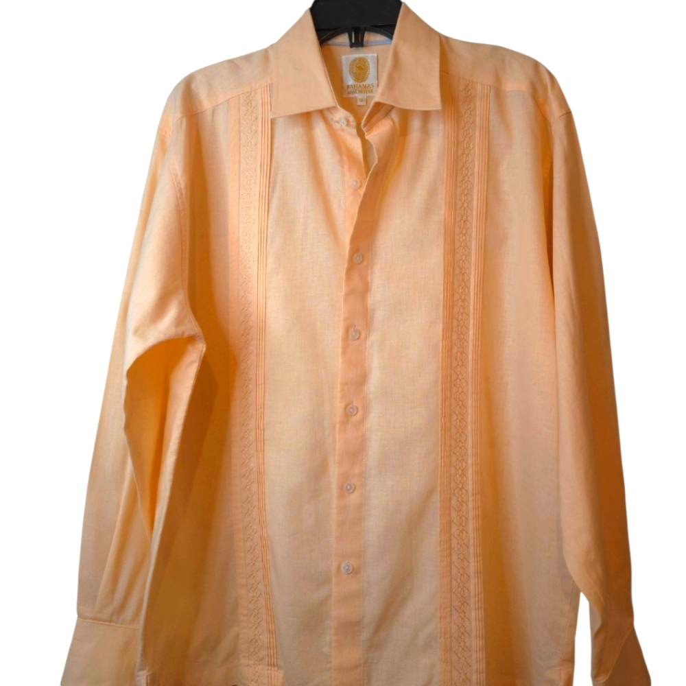 Bahamas Manchester Men's Authentic Guayabera Salmon Long Sleeve Shirt - Size L - Picture 16 of 16
